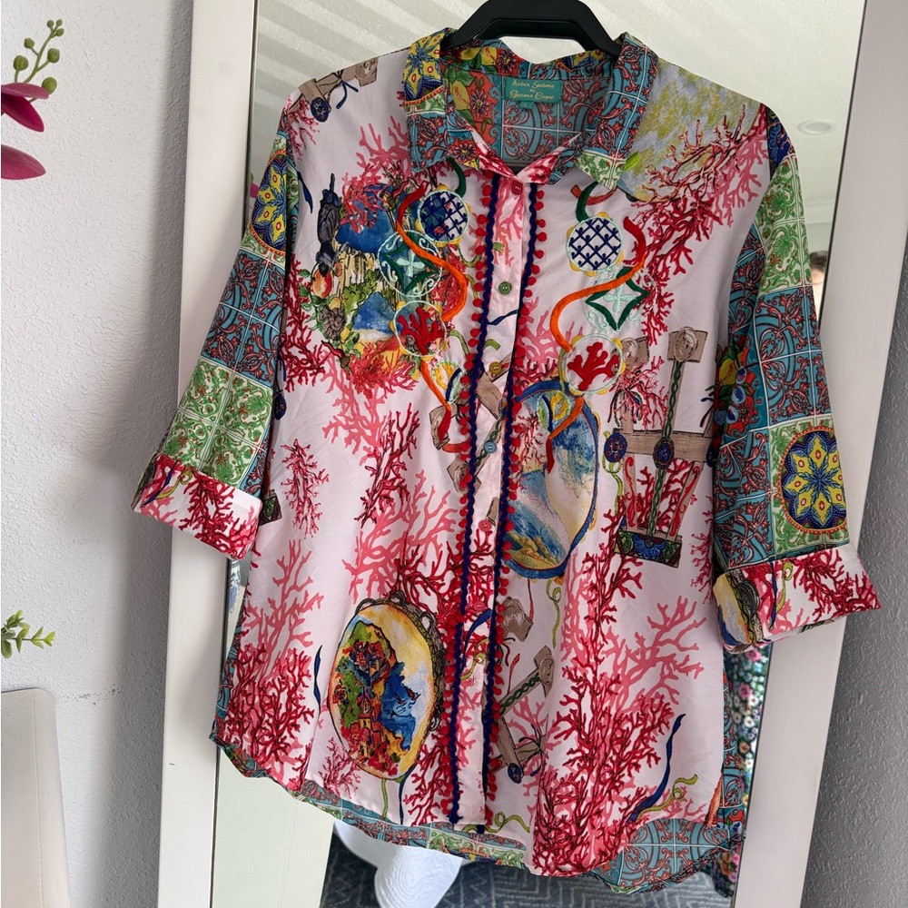 Colorful Women's Italian Antica Sartoria Art To Wear Blouse - Picture 4 of 13